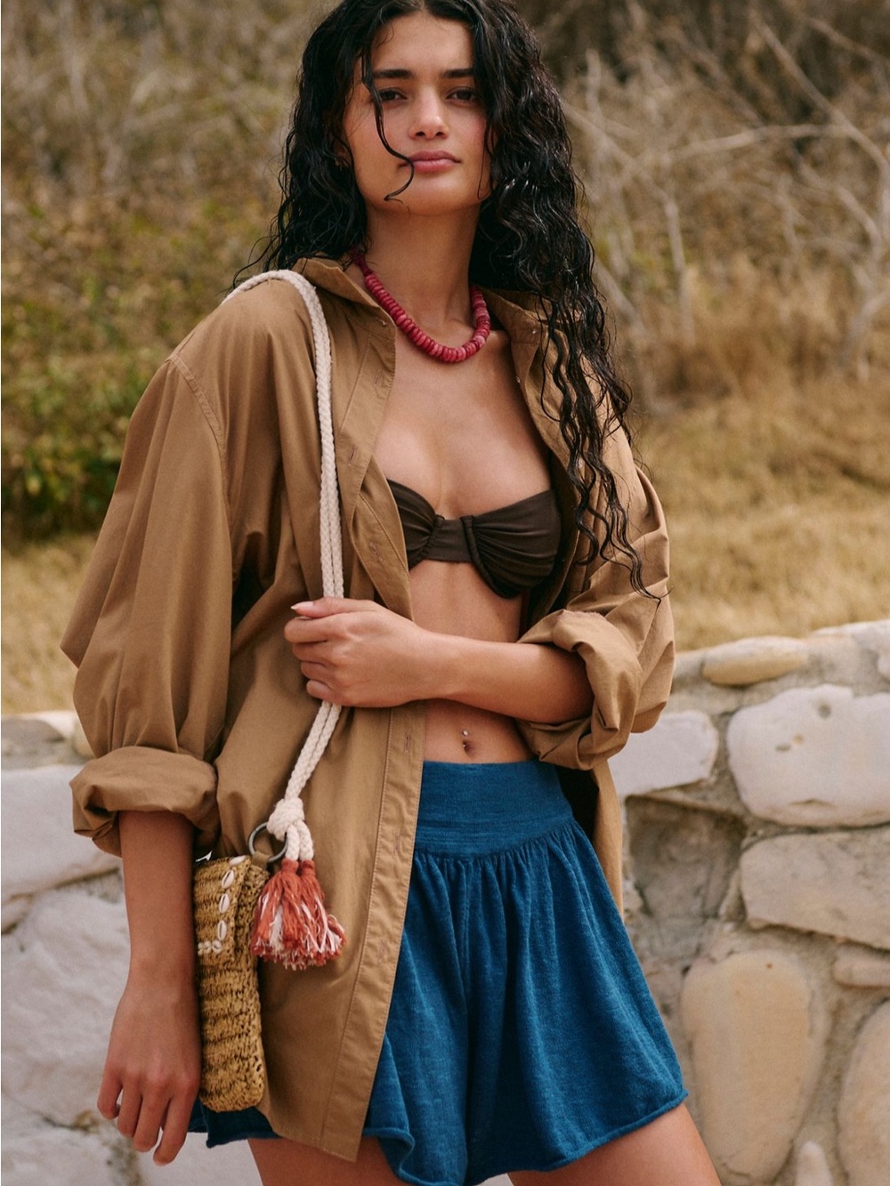 Free People Tan Knit Cruz Sweater Shorts
